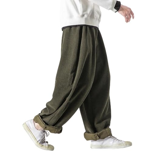 Herren Baggy Cordhose Ausgebeult Cord Jogginghose Lässig Lose Leicht Elastische Taille Haremshose Männer Loose Hip Hop Staight Jogger Hose von Generic