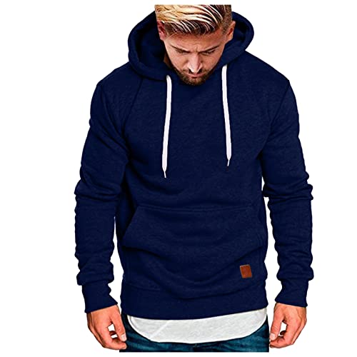 Herren Basic Kapuzenpullover Sweatjacke Pullover Hoodie Sweatshirt (XXL, Marine) von Generic