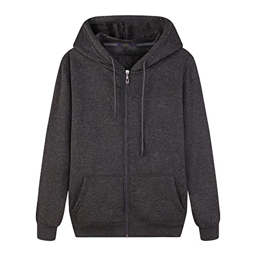 Herren Basic Offene Front Kordelzug Känguru Tasche Pullover Dicke Fleece Reißverschluss Cardigan Kapuze Sport Loose Outwear (Dunkelgrau,5XL) von Generic