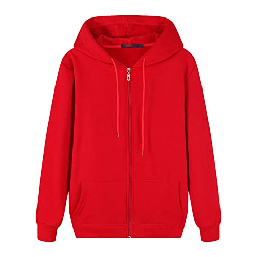 Herren Basic Offene Front Kordelzug Känguru Tasche Pullover Dicke Fleece Reißverschluss Cardigan Kapuze Sport Loose Outwear (Rot,6XL) von Generic