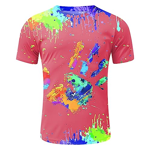 Herren Basic Rundhalsausschnitt Kurzarm T-Shirts Bunt Handabdruck Sommer Bluse Männer 3D Drucken Lustig Shirts Alltag Party Tops von Generic