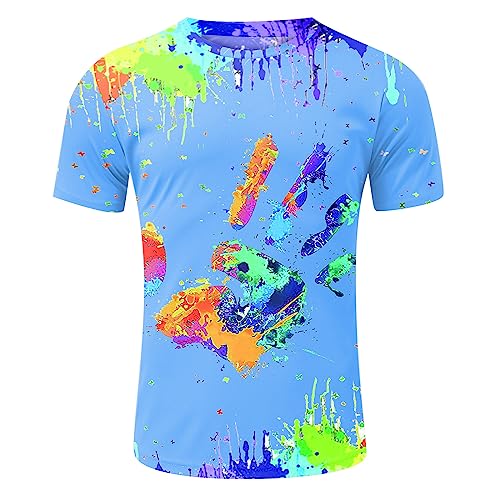 Herren Basic Rundhalsausschnitt Kurzarm T-Shirts Bunt Handabdruck Sommer Bluse Männer 3D Drucken Lustig Shirts Alltag Party Tops von Generic