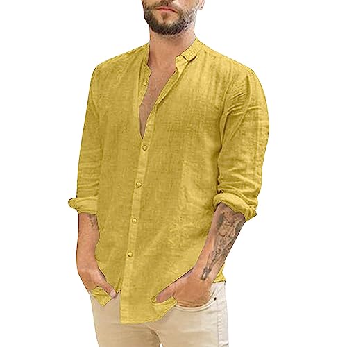 Herren Baumwoll Leinen Hemden Lässige Langärmlige Oberteile Sommer Dünnschnitt Atmungsaktive Entspannt Herren Shirt Langarm Freizeithemd für Herren Umlegekragen Leichtes Hemd Gelb-L 3XL Herren Baumwoll Leinen Hemden Lässige Langärmlige Oberteile Sommer Dünnschnitt Atmungsaktive Entspannt Herren Shirt Langarm Freizeithemd für Herren Umlegekragen Leichtes Hemd Gelb-L 3XL von Generic