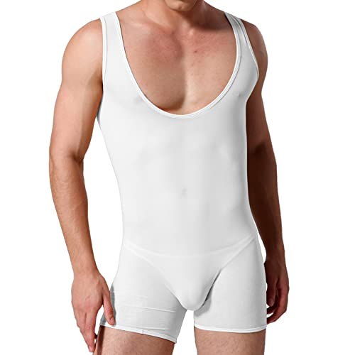 Herren Body Bodysuit Unterwäsche Stringbody Unterhemd Body Spitze Männer Reizwäsche Durchsichtige Unterhosen Sexy Transparente Reizunterwäsche Sportunterwäsche Party Clubwear Weiß XL von Generic