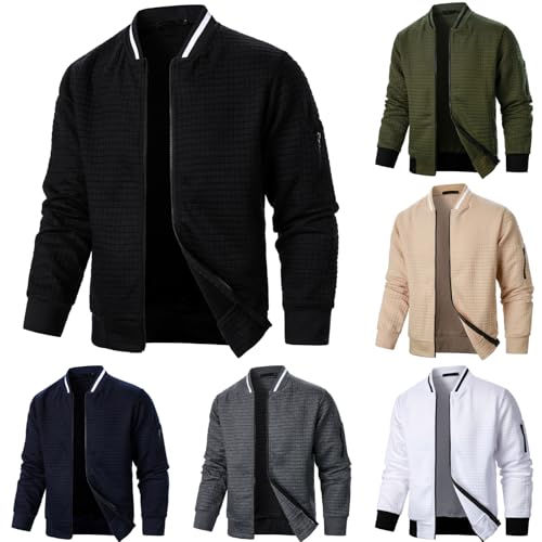 Herren Bomberjacke Blouson Sommer Jacken Leichter Windbreake Jacket Freizeitjacke Jacke Dünne Windjacke Jacke Herren Oversized Einfarbig Waffel Jacke von Generic