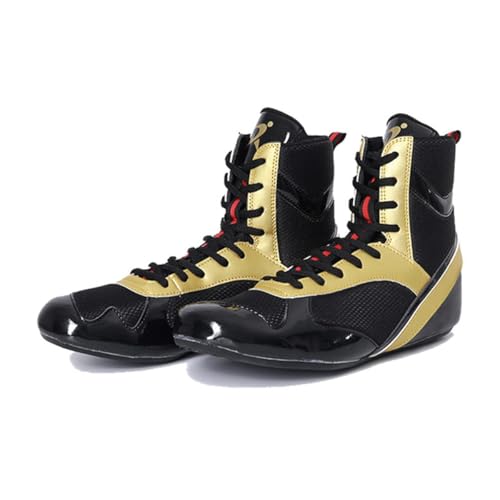 Herren Boxen Wrestling Schuhe Atmungsaktiv Kampf Training Stiefel Flexibel Leicht High Top Fitness Sport Turnschuhe,Gold,42 EU von Generic