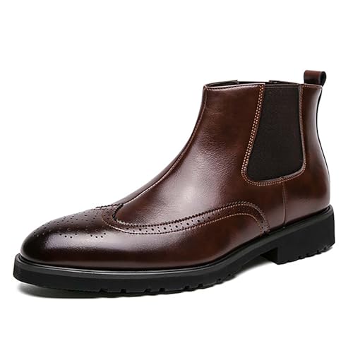 Herren Brogue Chelsea Boots - Leder-Ankle Boots Mit Elastischen Einsätzen, rutschfeste Sohle Für Smarte Legere Formelle Kleidung,Braun,44 EU von Generic