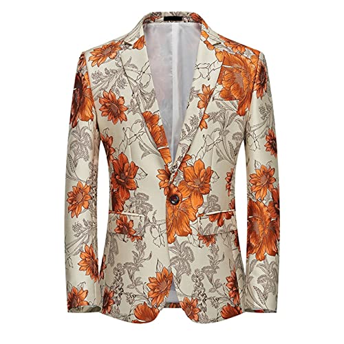 Herren Business Arbeit Blazer Jacke Slim Fit Knopf Anzug Casual Outwear Mantel, Orange, Large von Generic