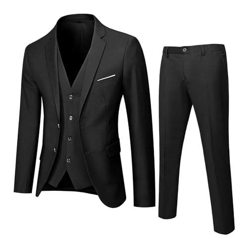 Herren Business Hemd Bügelfrei Herrenanzug Slim 3-teiliger Anzug Business Hochzeit Party Jacke Weste & Hose Mantel Hemd Männer (Z3-Black, S) von Generic