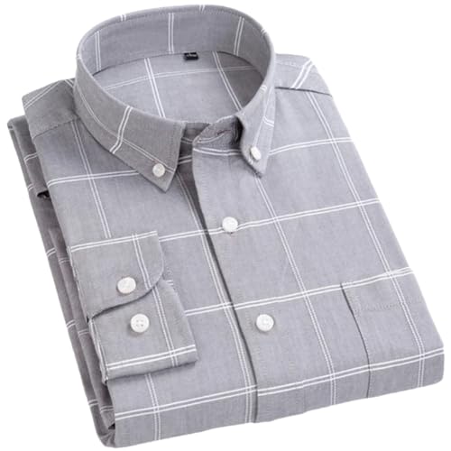 Herren Button Down Plaid Hemd Single Patch Tasche Langarm Casual Karierte Hemden, 18-228, L von Generic