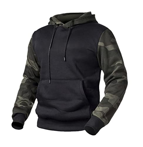 Herren Camo Hooded Sweatshirt Hip Hop Herbst Winter Military Camouflage Hoodies Fleece Mäntel, Schwarz , S von Generic