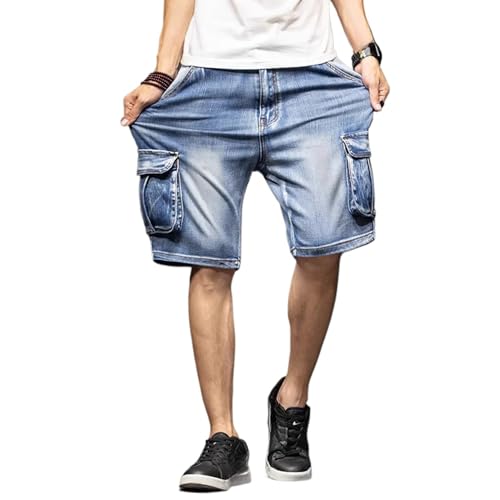 Herren Cargo-Denim-Shorts Kurze Jeans Mit Mehreren Taschen Sommer Im Freien Gewaschene Retro-LäSsige Jeans-Shorts FüR MäNner from liangduming (XXL,Blau) von Generic