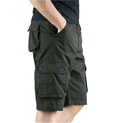 Herren Cargo Shorts Baumwolle Kurze Hose Casual Einfarbig Cargohose Sommer Bermuda Short Sommerhose Elastischer Bund Sporthose Regulär Fit Freizeithose Laufshorts Männer von Generic