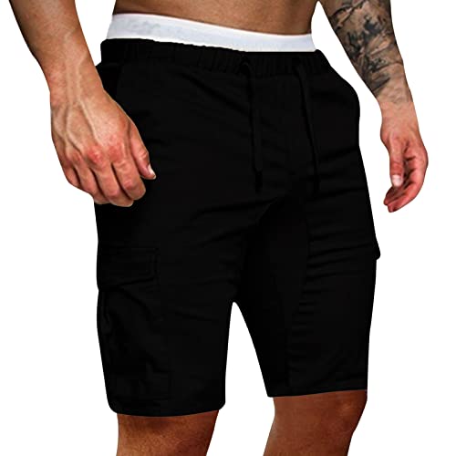 Herren Cargo Shorts Baumwolle Sommer Kurze Hose Casual Einfarbig Cargohose Bermuda Short mit Kordelzug Sommerhose Elastischer Bund Weich Stoffshorts Regulär Fit Freizeithose Sports Laufshorts von Generic