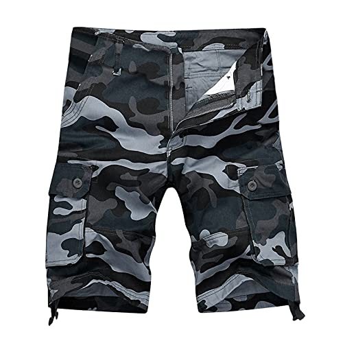 Herren Cargo Shorts Camouflage Freizeit Männer Kurze Hose Lose Fit Baumwolle Bermudas Camo Shorts Sommer Cargohose mit Taschen Short Freizeithose Stretch Sporthose Jogginghose Sommerhose von Generic