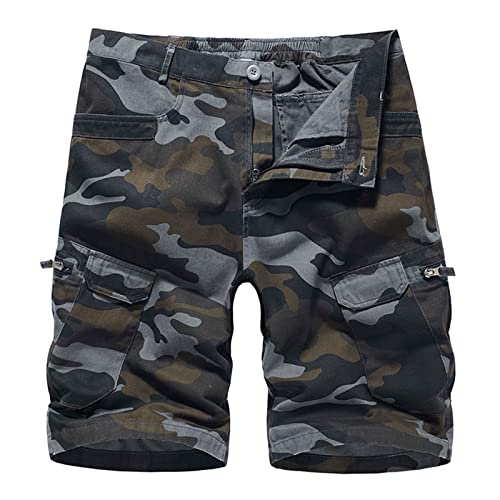 Herren Cargo Shorts Knielang Kurze Hose Sommer Bermudas Outdoor Jogginghose Sporthose Camo Cargohose mit Taschen Elastische Bund Stretch Freizeithose Camouflage Streetwear Laufshorts Männer von Generic