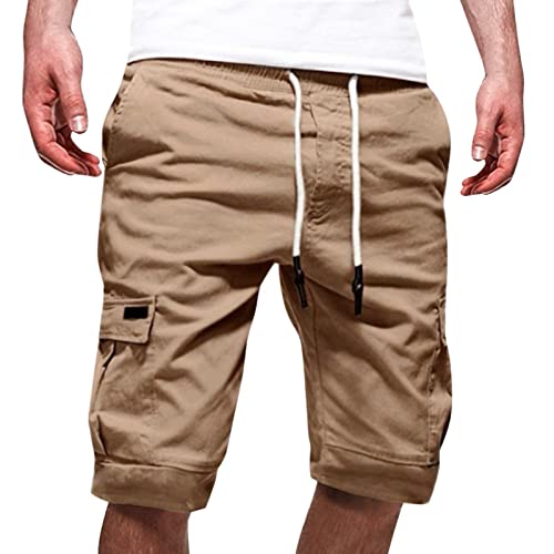 Herren Cargo Shorts Kurze Hose Casual Einfarbig Cargohose Sommer Bermuda Short mit 6 Taschen Sommerhose Elastischer Bund Sporthose Regulär Fit Freizeithose Laufshorts Lässige Stretch Shorts von Generic