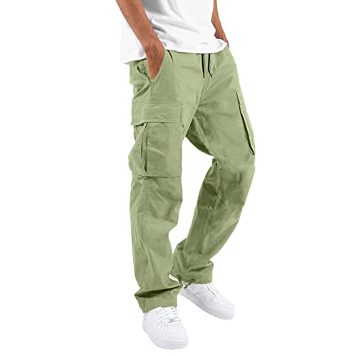 Herren Cargohose Baumwolle Casual Sporthose Vintage Chino Cargo Hose mit Taschen Freizeithose Regulär Fit Sweathose Einfarbig Leichte Stoffhose Elastische Taille Outdoorhose für Männer(Khaki,3XL) von Generic