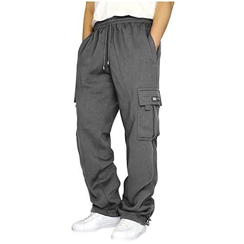 Herren Cargohose Baumwolle Sweathose Lang Baumwolle Geradem Schnitt Freizeithose Jogger Männer Modern Trainingshose mit Seitentaschen Jogging Hose Sport Pants Grau M von Generic