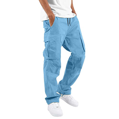 Herren Cargohose Baumwolle Sweathose Lang Baumwolle Geradem Schnitt Freizeithose Jogger Männer Modern Trainingshose mit Seitentaschen Jogging Hose Sport Pants Himmelblau M Herren Cargohose Baumwolle Sweathose Lang Baumwolle Geradem Schnitt Freizeithose Jogger Männer Modern Trainingshose mit Seitentaschen Jogging Hose Sport Pants Himmelblau M von Generic