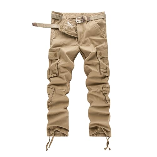 Herren Cargohose Klassisch Retro Freizeithose Einfarbig Multi Taschen Wanderhose mit Knopf Bequeme Locker Baumwolle Arbeitshose Leicht Luftig Freizeithose von Generic