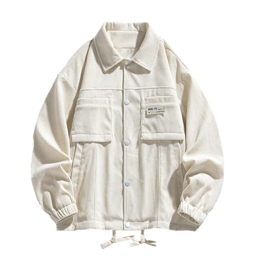 Herren Cargojacken Knopf Übergröße Streetwear Jacken Taschen Vintage Frühling Herbst Leichte Jacken Mantel Herren Lange (Beige, L) von Generic