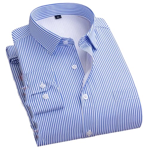 Herren Casual Gestreiftes Hemd Herbst und Winter Warm Langarm Formelles Hemd, Blau-TW, 5X-Groß von Generic