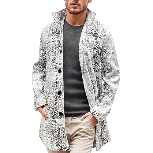 Herren Casual Slim Fit Wollmantel Lange Jacke Kerbkragen Trenchcoat Mittellang Wollmantel mit Casual Stehkragen und Revers Winterjacke für Business Freizeit von Generic