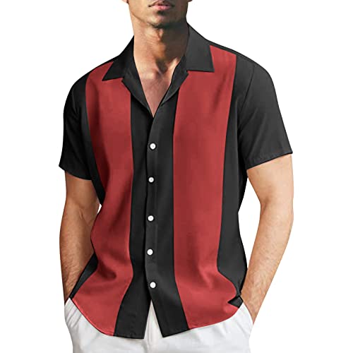 Herren Casual Vintage Bowling Shirt Kurzarm Button Down Hemd Sommer Kuba Kragen Streifen Shirts Männer Beach Urlaub Hawaii Hemden Mode Freizeithemden für Herren von Generic