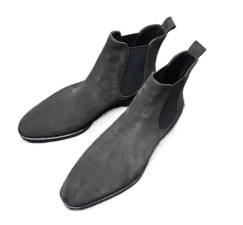 Herren Chelsea Boots Höhe Erhöhung Wildleder Kleid Stiefel Casual Leder Chukka Stiefeletten Slip On Stiefel, grau, 44 EU von Generic