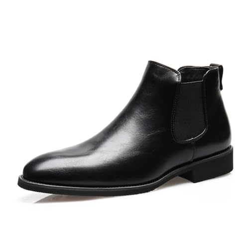 Herren Chelsea Boots PU Leder Leichtgewichtige Casual Chukka Ankle Boots Klassische Elastische Dress Boots Für Männer,Schwarz,39 EU von Generic