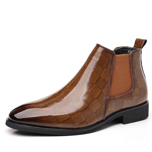 Herren Chelsea Boots PU Leder Leichtgewichtige Casual Chukka Stiefeletten Klassische Elastische Dress Schuhe Für Männer,Braun,43 EU von Generic