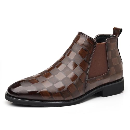 Herren Chelsea Boots PU Leder Leichtgewichtige Casual Chukka Stiefeletten Klassische Elastische Dress Schuhe Für Männer,Dark Brown,41 EU von Generic