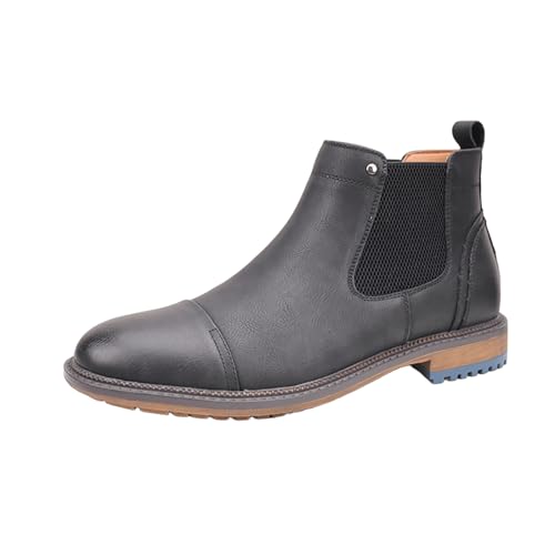 Herren Chelsea Stiefel Klassische Business Schuhe Aus PU Leder Mit Zehenkappe Lässige Anzugstiefeletten,Schwarz,43 EU von Generic