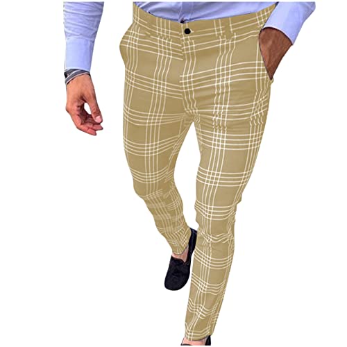 Herren Chino Hose Kariert Stoffhose Slim Fit Business Chinohose Straight Bein Schlank Beiläufige Hosen Stretch Streetwear Freizeithose von Generic