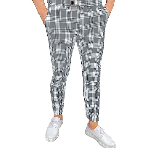 Herren Chino Hose Kariert Stoffhose Slim Fit Business Chinohose Straight Bein Schlank Beiläufige Hosen Stretch Streetwear Freizeithose von Generic