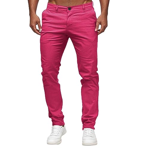 Herren Chino Hose Slim-Taillen-Vollhose für Herren, lässig, solide, mittlere Taschenlänge, modische Hose, Herrenhose Smog Hose Herren (Hot Pink, XL) von Generic