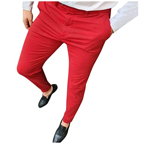 Herren Chinohose Schmale Freizeithose Bleistifthose Hauteng Chino Hose Reißverschluss Elastische Taille Gerade Stoffhose Herren Modische Freizeithose Business Anzughose Rot M von Generic