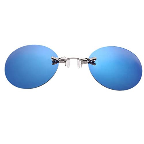 Herren Clip On Nase Brille Ultraleicht Randlose Retro Runde Clip On Nase Sonnenbrille Vintage Mini Rahmenlose Männer UV400 Brillen, blau von Generic