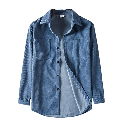 Herren Cordhemd Langarm Casual Button Down Jacken Shirts Gerippte Top Bluse, 1811a-r7 Blau, L von Generic