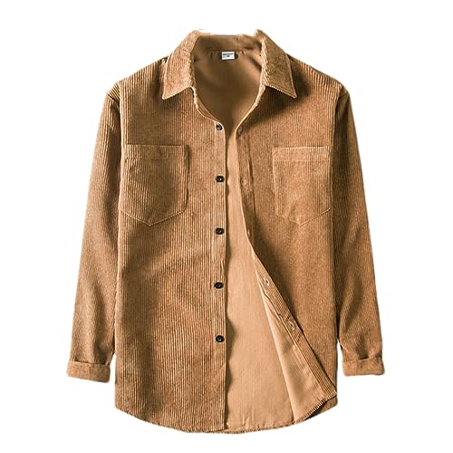 Herren Cordhemd Langarm Casual Button Down Jacken Shirts Gerippte Top Bluse, 1811a-r7 Khaki, L von Generic