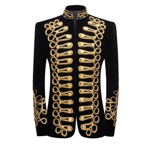 Herren Court Prince Uniform Gold Bestickte Anzugjacke Zweireihiger Hochzeitsfeier Abschlussball Anzug Blazer Gold XXL von Generic