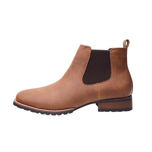 Herren Cowboystiefel Im Westernstil – Mit Eckiger Zehenkappe Knöchelhohe Slipper Komfortabel Und Strapazierfähig Lässige Stiefel Im Retro-Stil Elegante Schuhe,Braun,51 EU von Generic