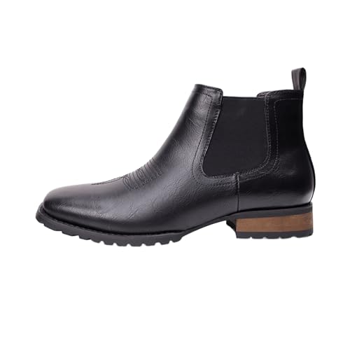 Herren Cowboystiefel Im Westernstil – Mit Eckiger Zehenkappe Knöchelhohe Slipper Komfortabel Und Strapazierfähig Lässige Stiefel Im Retro-Stil Elegante Schuhe,Schwarz,51 EU von Generic