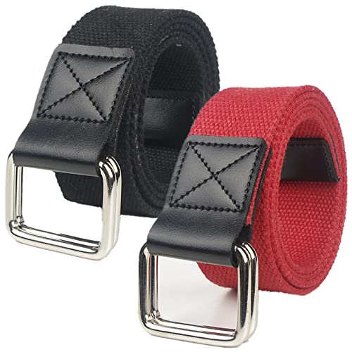Herren Damen Gürtel aus Segeltuch mit doppeltem D-Ring, 1 1/2" breit, strapazierfähig, verstellbar, lässig, extra lang, 2er-Pack von Generic