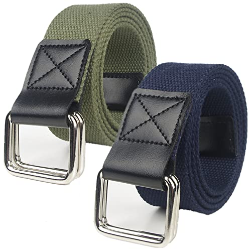 Herren Damen Gürtel aus Segeltuch mit doppeltem D-Ring, 1 1/2" breit, strapazierfähig, verstellbar, lässig, extra lang, 2er-Pack Herren Damen Gürtel aus Segeltuch mit doppeltem D-Ring, 1 1/2" breit, strapazierfähig, verstellbar, lässig, extra lang, 2er-Pack von Generic
