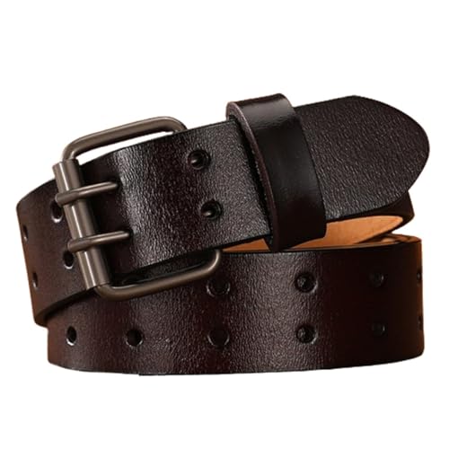 Herren Damen Handgemachter Gürtel Mit Doppeldorn Schnalle 3,2cm Breit Ledergürtel Mit Doppel-Loch Taillengürtel Kürzbar Für Jeans Anzug(Coffee,120cm/47") von Generic