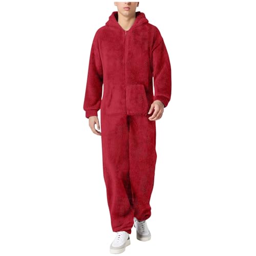 Herren Damen Jumpsuit Teddy Fleece Einteiler Overall Anzug Flauschig Schlafanzug Winter Warm Onesie Plüsch Kuschelig Overall Hausanzug Lang Schlafoverall Weich Pyjama Schlafanzug mit Kapuze von Generic
