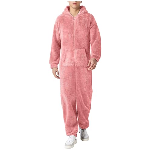 Herren Damen Jumpsuit Teddy Fleece Einteiler Overall Anzug Flauschig Schlafanzug Winter Warm Onesie Plüsch Kuschelig Overall Hausanzug Lang Schlafoverall Weich Pyjama Schlafanzug mit Kapuze von Generic