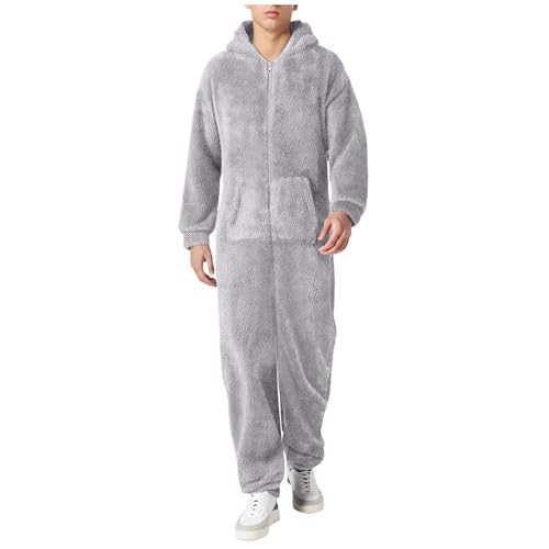 Herren Damen Jumpsuit Teddy Fleece Einteiler Overall Anzug Flauschig Schlafanzug Winter Warm Onesie Plüsch Kuschelig Overall Hausanzug Lang Schlafoverall Weich Pyjama Schlafanzug mit Kapuze von Generic